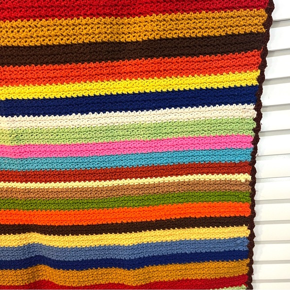 Granny Knitted Afghan Blanket Multicolor Retro - Picture 3 of 4
